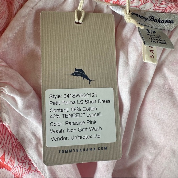 Tommy Bahama Petit Palma Balloon Sleeve Short Dress Paradise Pink Small NWT NEW - Picture 13 of 14